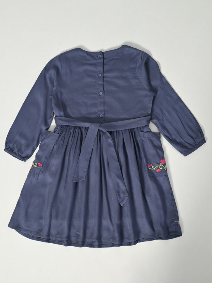Girls Midi/Knee Length Casual Dress (Blue, 3/4 Sleeve) - Image 2