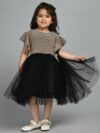 Girls Midi/Knee Length Party Dress  (Gold, Short Sleeve)