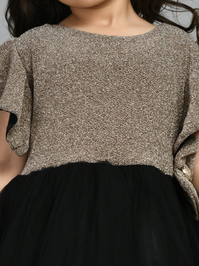 Girls Midi/Knee Length Party Dress  (Gold, Short Sleeve) - Image 3