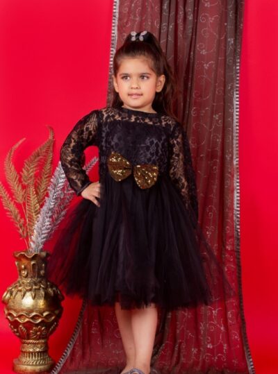 Girls Midi/Knee Length Party Dress  (Black, Full Sleeve)