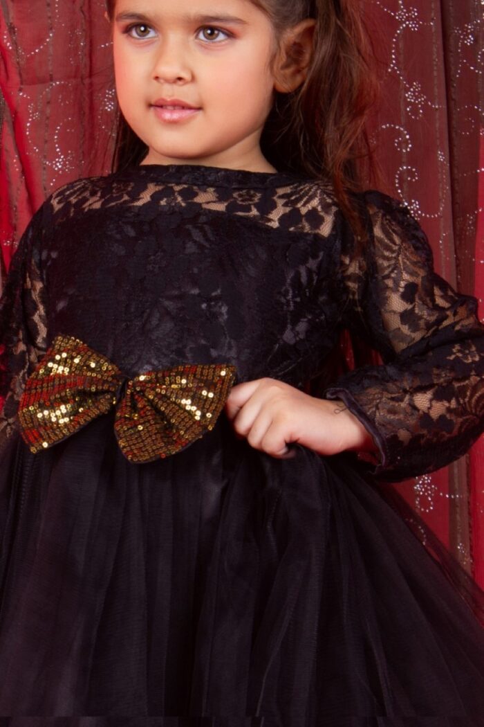 Girls Midi/Knee Length Party Dress  (Black, Full Sleeve) - Image 2