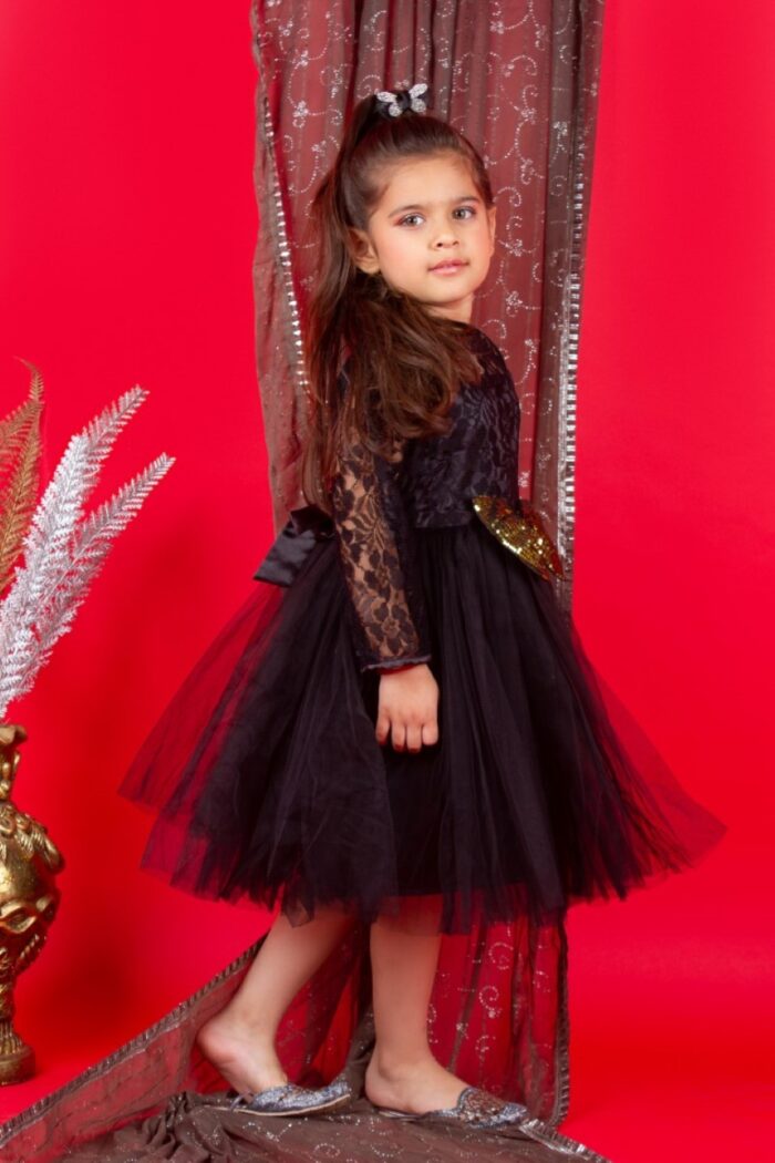 Girls Midi/Knee Length Party Dress  (Black, Full Sleeve) - Image 3